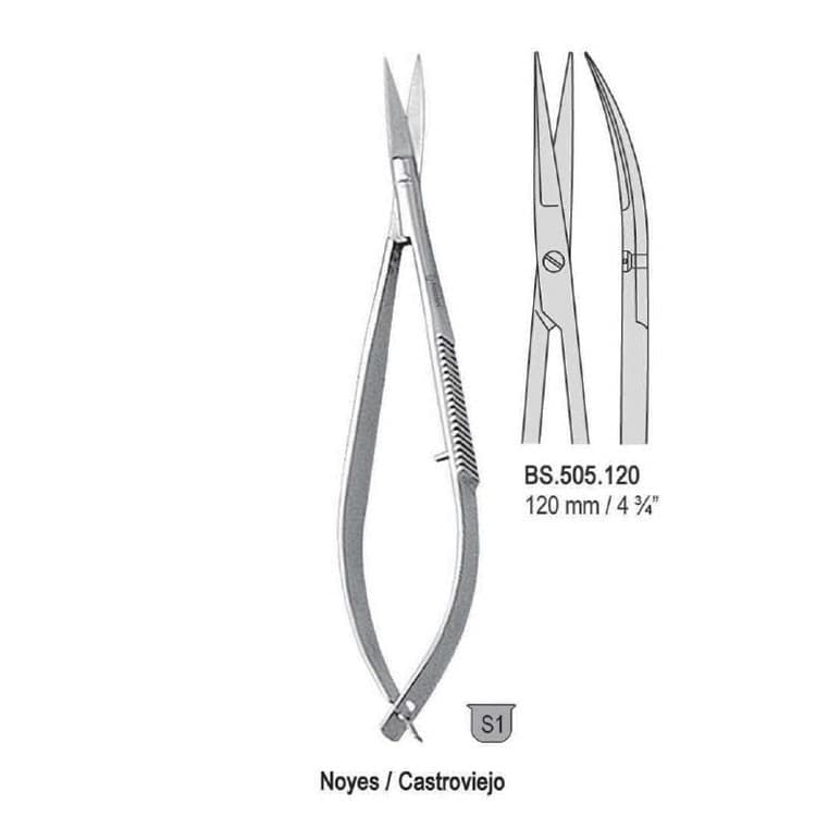 Scissors Noyes/Castroviejo curved 120mm – oficiali Falcon Medical produkto nuotrauka