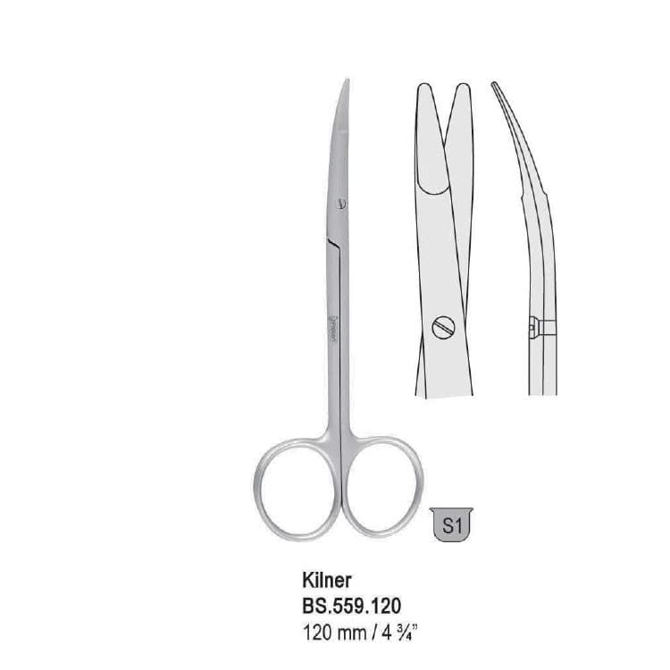 Scissors Kilner flat ends curved 120mm – oficiali Falcon Medical produkto nuotrauka