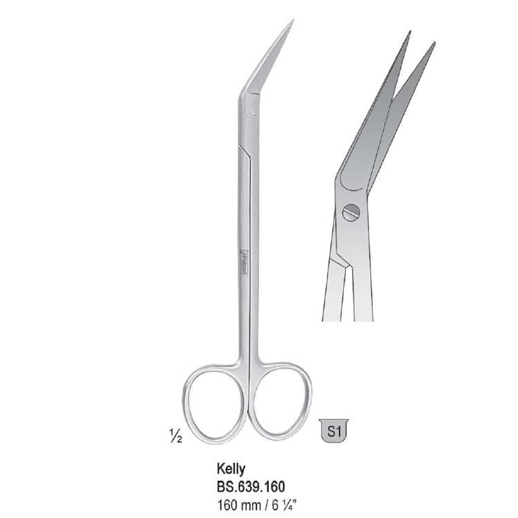 Scissors Kelly angled 160mm – oficiali Falcon Medical produkto nuotrauka