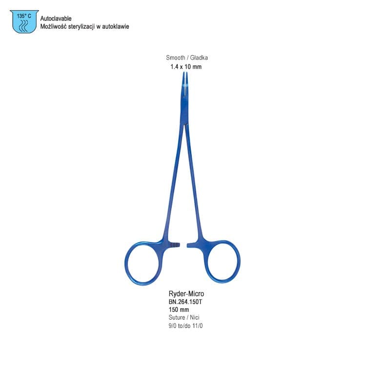 Titanium Needle holder Ryder-Micro, tungsten carbide coated 150mm – oficiali Falcon Medical produkto nuotrauka