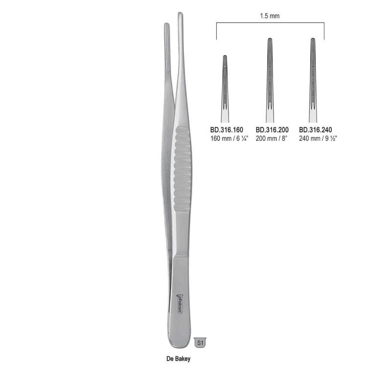Forceps tissue DeBakey atraumatic 1.5mm/160mm – oficiali Falcon Medical produkto nuotrauka