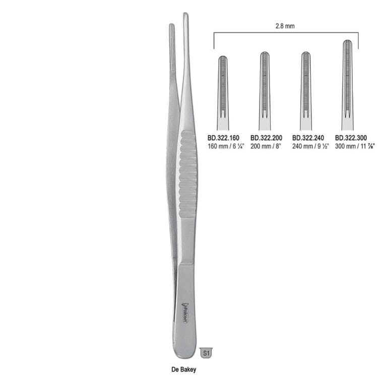 Forceps tissue DeBakey atraumatic 2.8mm/300mm – oficiali Falcon Medical produkto nuotrauka