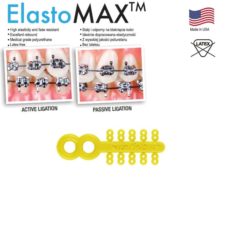 Figure 8 ligatures ties, latex free, yellow (200 ligatures) – oficiali Falcon Medical produkto nuotrauka
