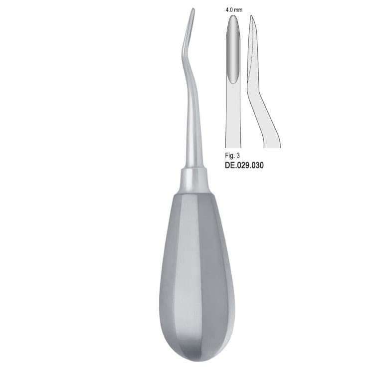 Elevator Bein 4mm fig. 3 bayonet mesial – oficiali Falcon Medical produkto nuotrauka
