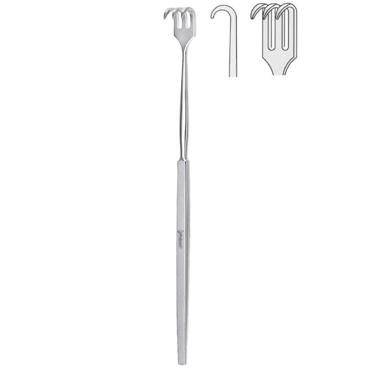 Retractor Falcon 3-prong semi-sharp 160mm – oficiali Falcon Medical produkto nuotrauka