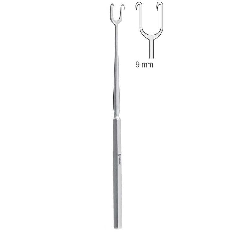 Hook McIndoe 2-prongs sharp 9mm, 150mm – oficiali Falcon Medical produkto nuotrauka