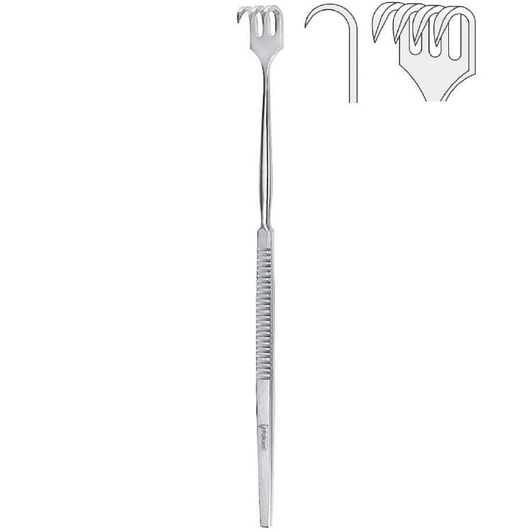 Retractor Falcon 4-prong sharp 160mm – oficiali Falcon Medical produkto nuotrauka