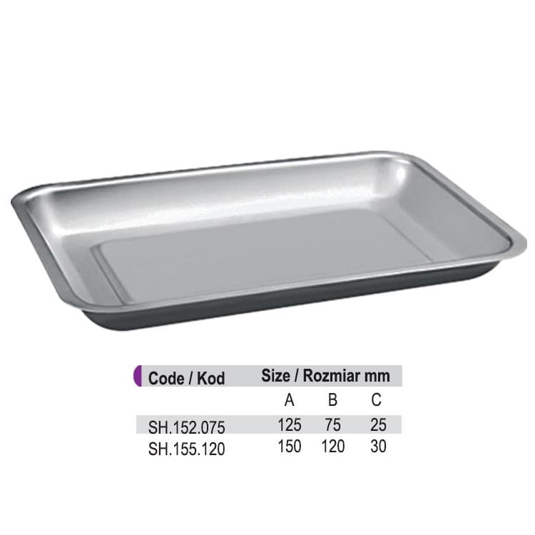 Tray stainless steel 150 x 120 x 30mm – oficiali Falcon Medical produkto nuotrauka