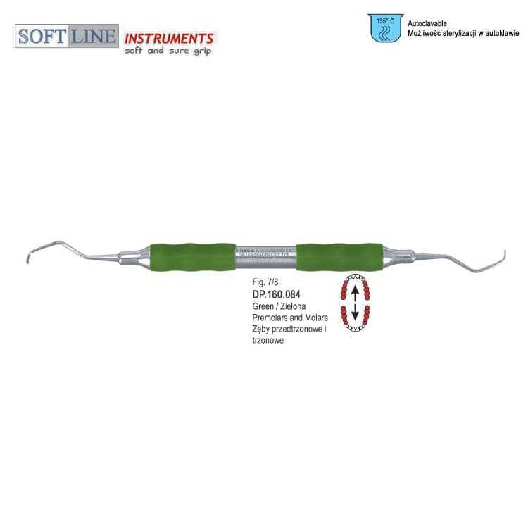 Soft-Line Curette Gracey de fig. 7/8 (Green) – oficiali Falcon Medical produkto nuotrauka