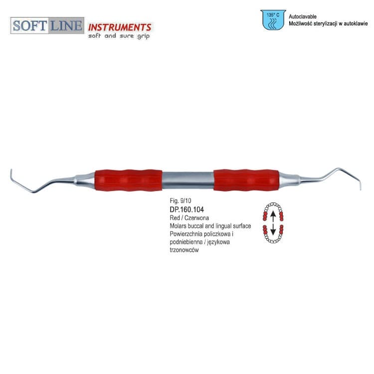 Soft-Line Curette Gracey de fig. 9/10 (Red) – oficiali Falcon Medical produkto nuotrauka