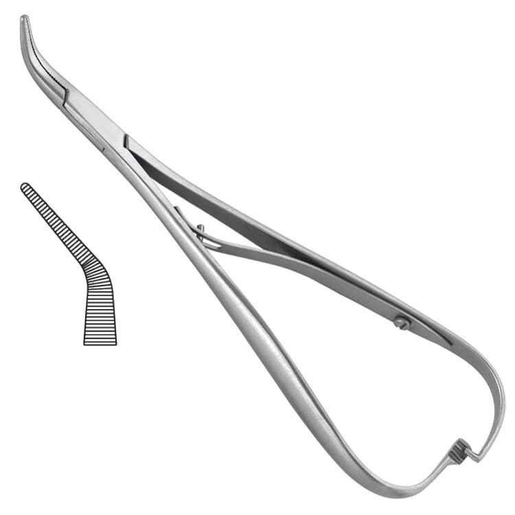 Elastomeric ligature placing forceps Smaha angled 140mm – oficiali Falcon Medical produkto nuotrauka