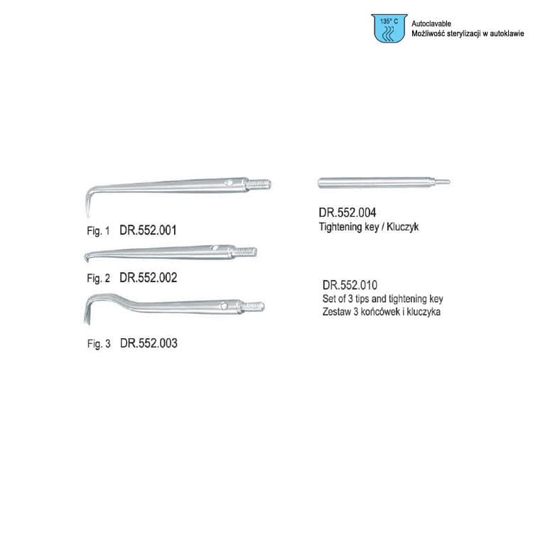 Set of 3 tips with key for DR.552.000 – oficiali Falcon Medical produkto nuotrauka