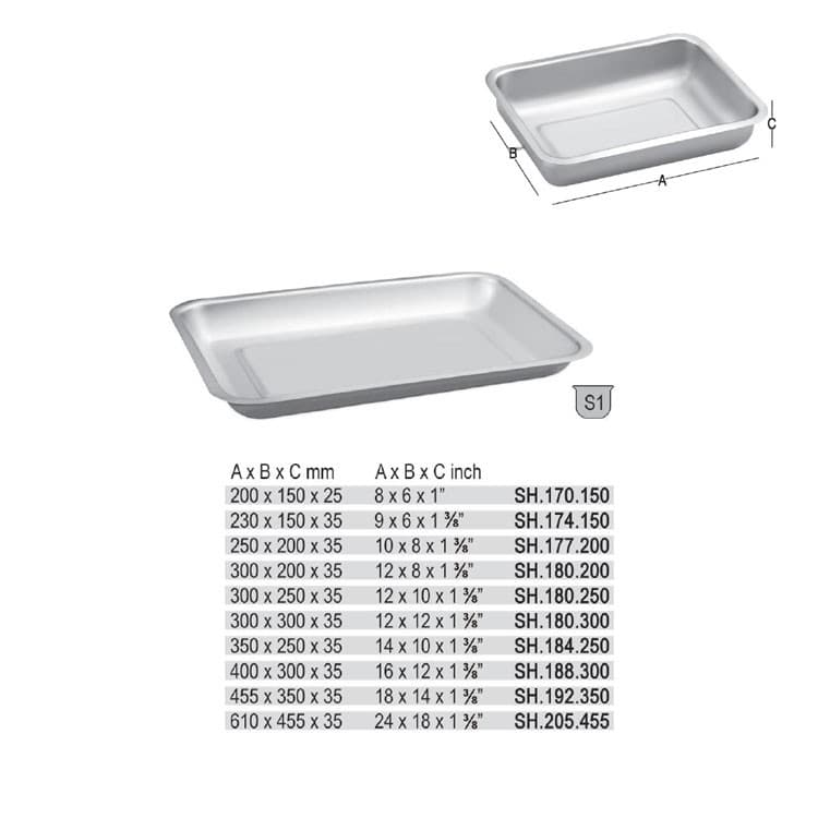 Instruments tray shallow model 200 x 150 x 25mm – oficiali Falcon Medical produkto nuotrauka