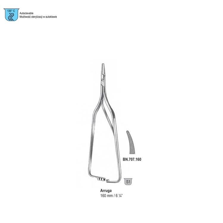 Needle holder Arruga curved 160mm – oficiali Falcon Medical produkto nuotrauka