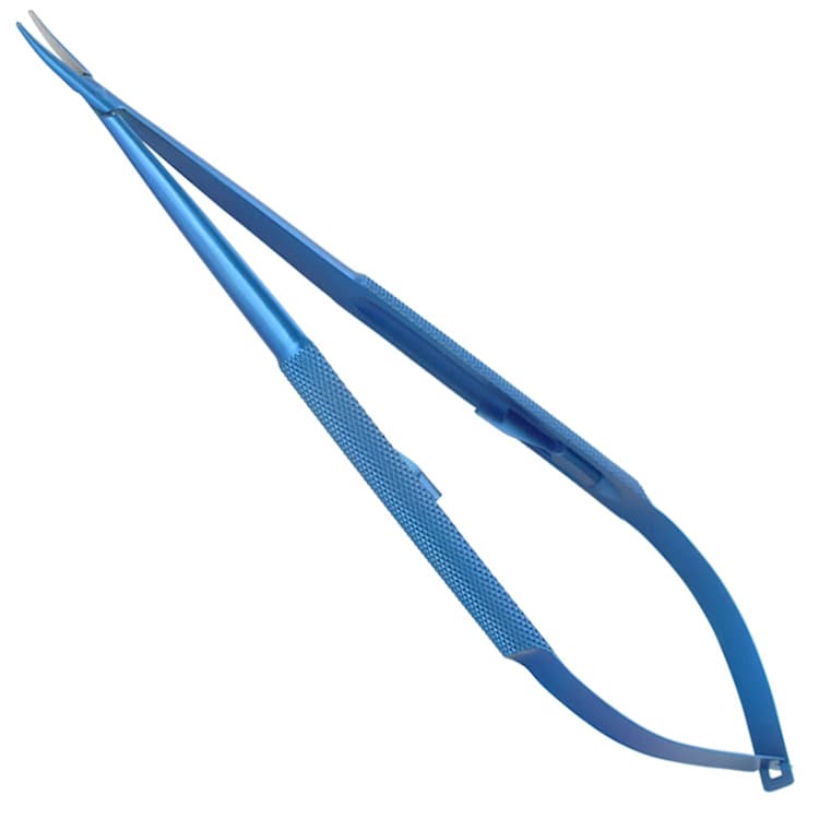 Titanium micro Needle holder round handle curved 145mm – oficiali Falcon Medical produkto nuotrauka