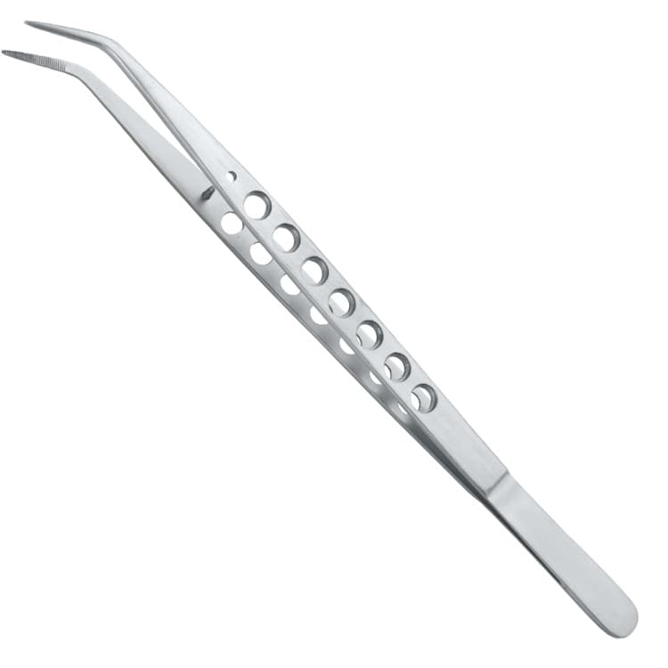 Tweezers College-Ergo with grooves serrated angled long fig. 5 – oficiali Falcon Medical produkto nuotrauka