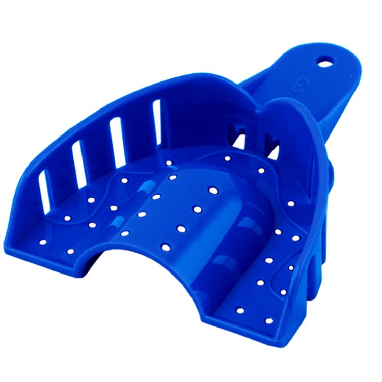 Singly Disposable impression trays dark blue upper M fig. 3 (Pack of 25 pieces) – oficiali Falcon Medical produkto nuotrauka