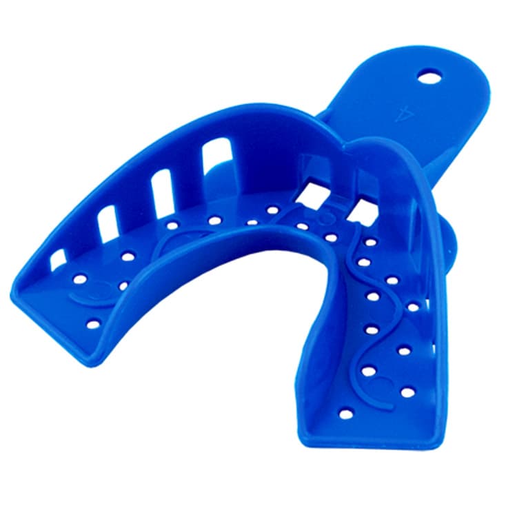Singly Disposable impression trays dark blue lower M fig. 4 (Pack of 25 pieces) – oficiali Falcon Medical produkto nuotrauka