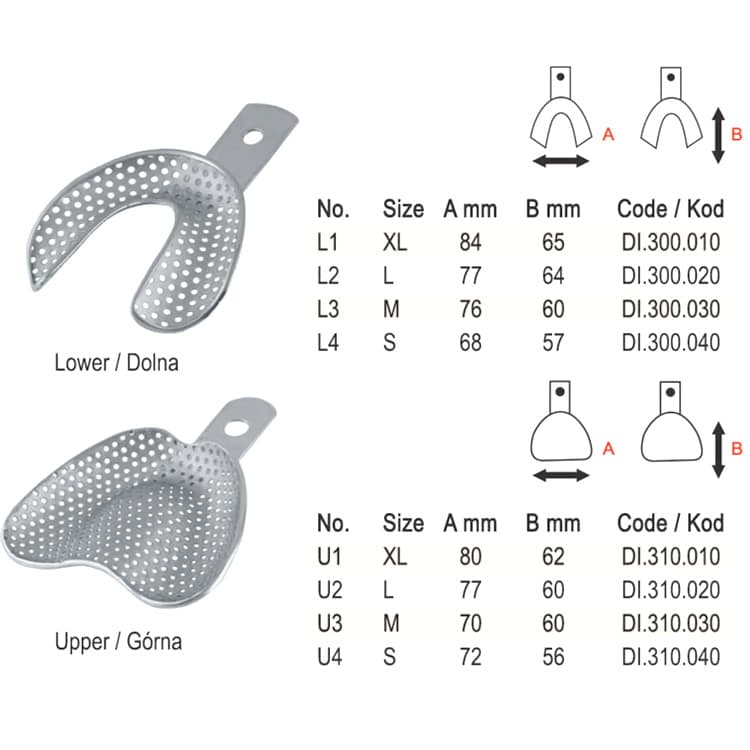 Impression trays edentulous perforated set of 8 – oficiali Falcon Medical produkto nuotrauka