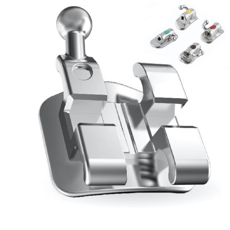 Mini GEM brackets kit Roth .022″ slot, hooks on 3 with single non-convertible tube, 7-7, laser mark in base – oficiali Falcon Medical produkto nuotrauka