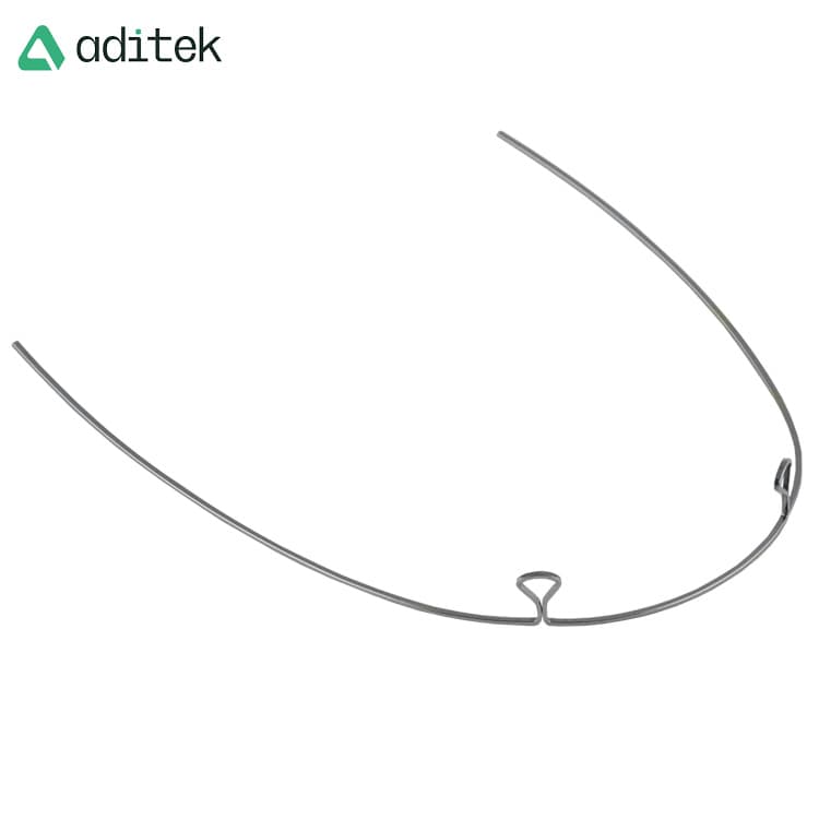 SS retraction archwire Keyhole 2 loop upper 36mm, .016″ x .022″ (Pack of 10 pieces) – oficiali Falcon Medical produkto nuotrauka