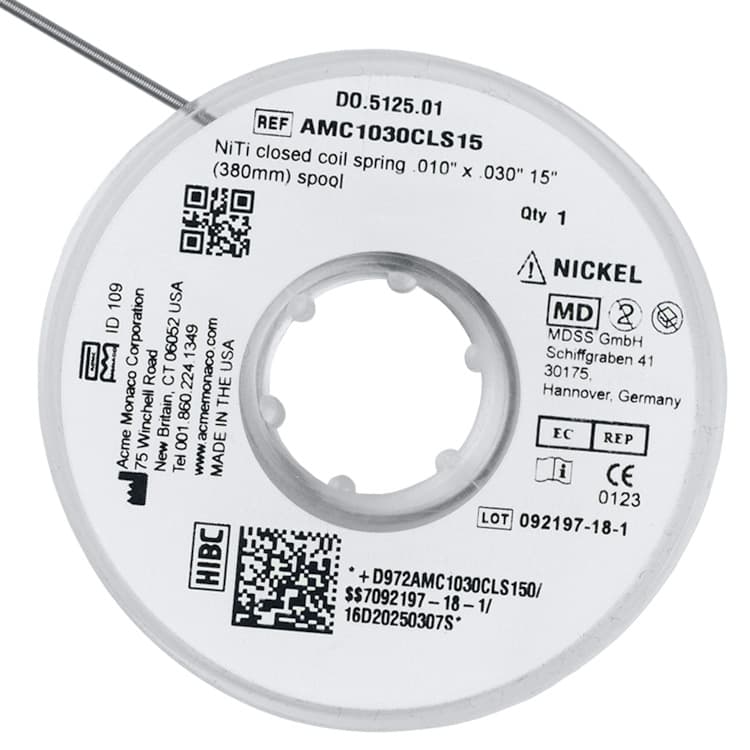 NiTi closed coil spring .010″ x .030″, 15″ (380mm) spool – oficiali Falcon Medical produkto nuotrauka