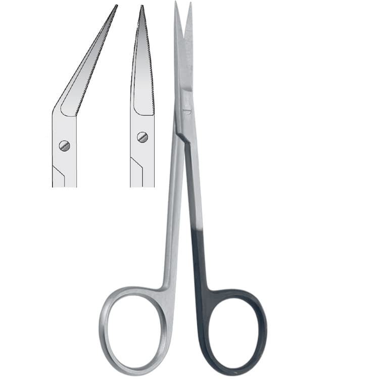 Scissors Falcon angled 120mm, one blade serrated – oficiali Falcon Medical produkto nuotrauka