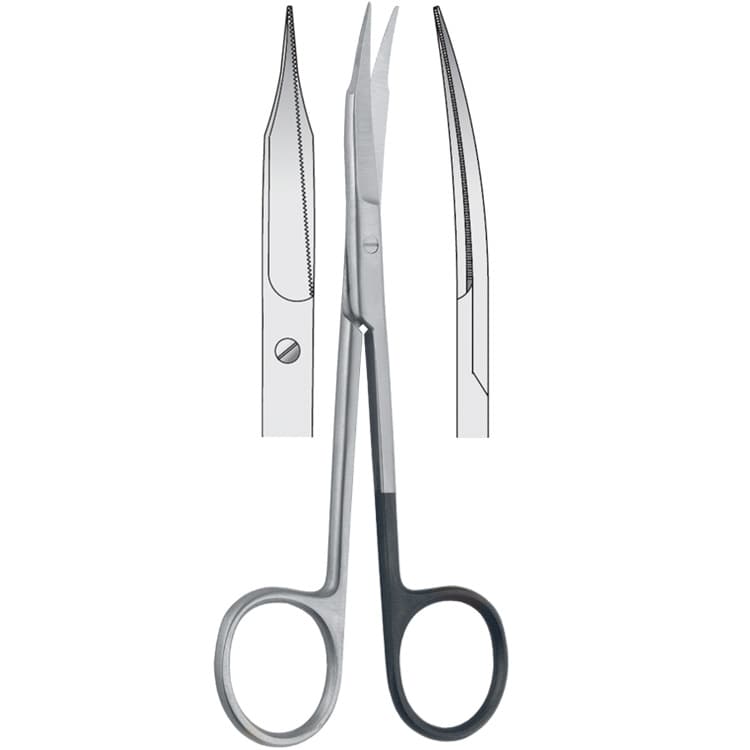 Scissors Goldman-Fox cur. 130mm, one blade serrated – oficiali Falcon Medical produkto nuotrauka