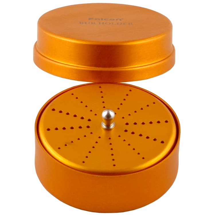 Aluminium round bur box for 72 burs FG and CA/RA, Golden – oficiali Falcon Medical produkto nuotrauka