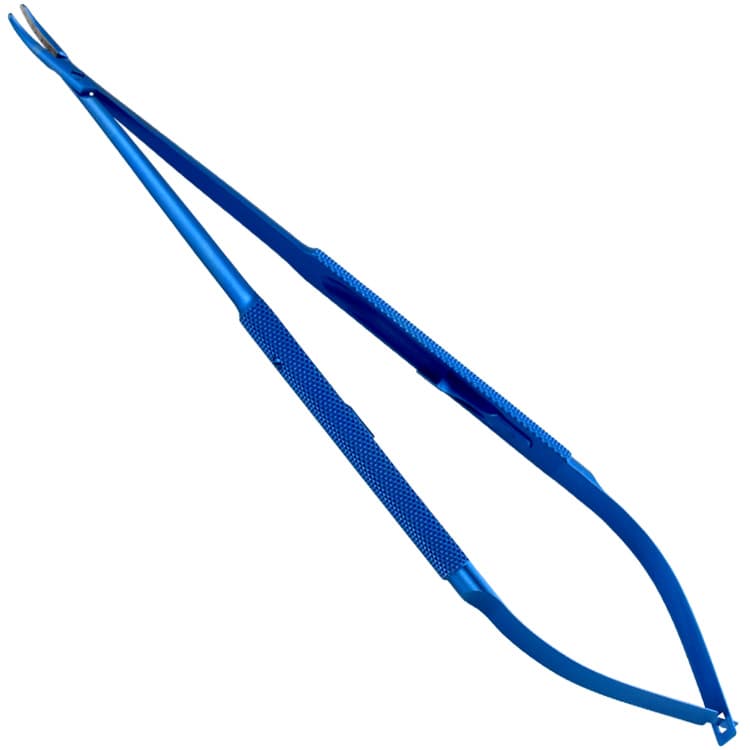 Titanium micro Needle holder round handle curved 145mm – oficiali Falcon Medical produkto nuotrauka