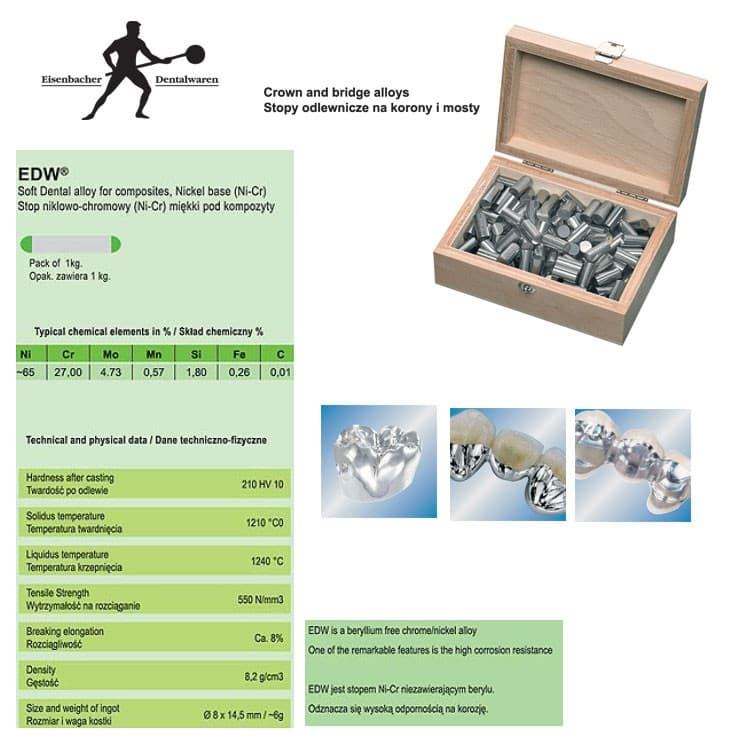 EDW Non-precious Ni-Cr soft dental alloy for composites – oficiali Falcon Medical produkto nuotrauka