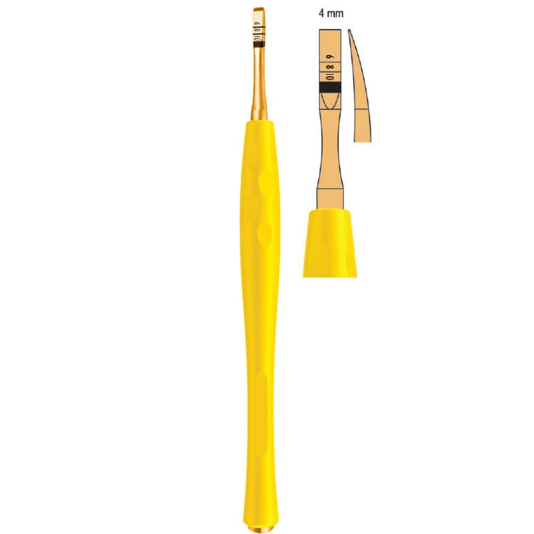 Century-Line Osteotome with marking curved 4mm (Yellow) – oficiali Falcon Medical produkto nuotrauka