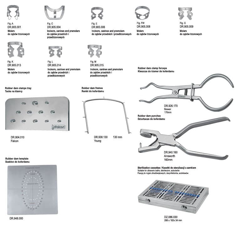 Rubber dam instruments set in tray fig 2 – oficiali Falcon Medical produkto nuotrauka
