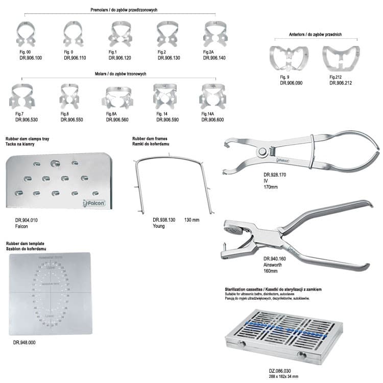 Rubber dam instruments set in tray fig 3 – oficiali Falcon Medical produkto nuotrauka
