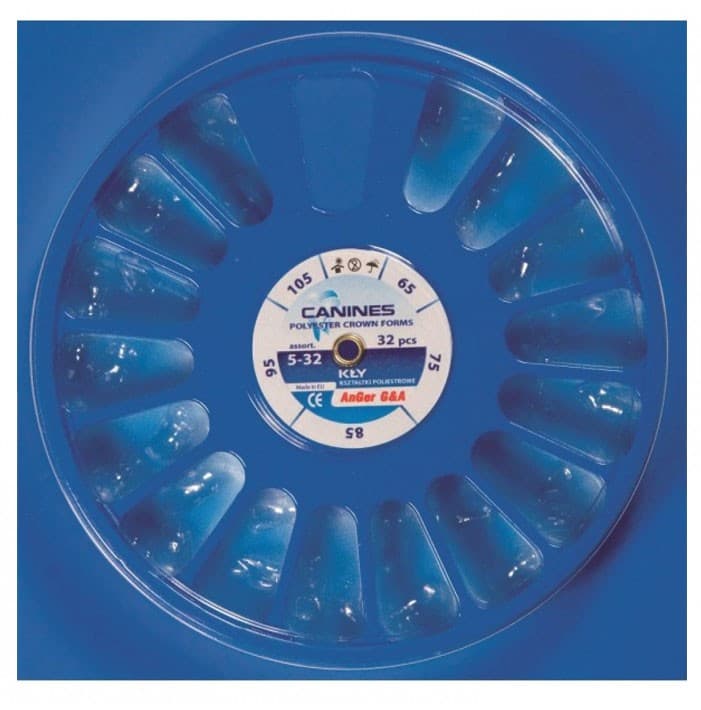 Polyester crown forms set upper canines, 65,75,85,95,105 (32 pieces) – oficiali Falcon Medical produkto nuotrauka