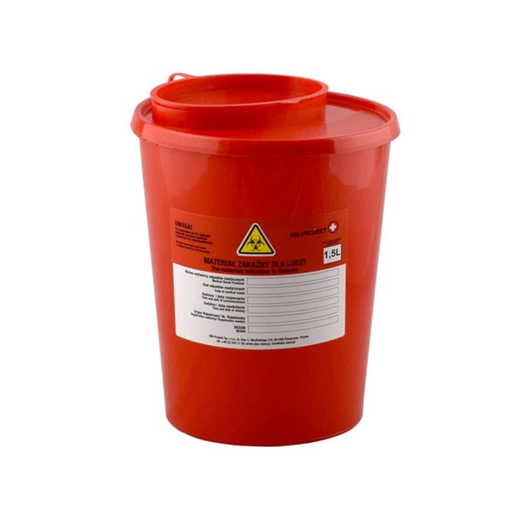 Disposable medical sharp waste container, 1.5L – oficiali Falcon Medical produkto nuotrauka