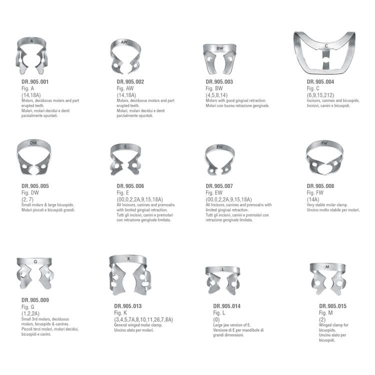 Rubber dam clamps kit of 12 with tray – oficiali Falcon Medical produkto nuotrauka