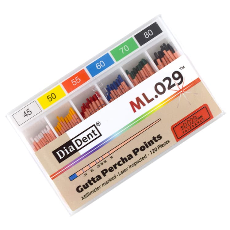 Diadent Gutta Percha points ML.029 assorted sizes 45-80 (120 pieces) – oficiali Falcon Medical produkto nuotrauka
