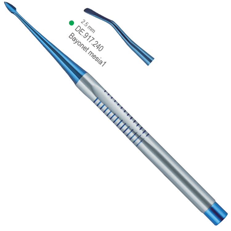 PDL mini elevators bayonet mesial 2.5mm (Green) – oficiali Falcon Medical produkto nuotrauka