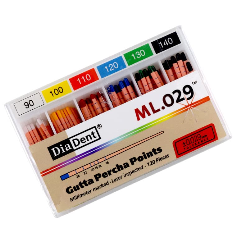 Diadent Gutta Percha points ML.029 assorted sizes 90-140 (120 pieces) – oficiali Falcon Medical produkto nuotrauka