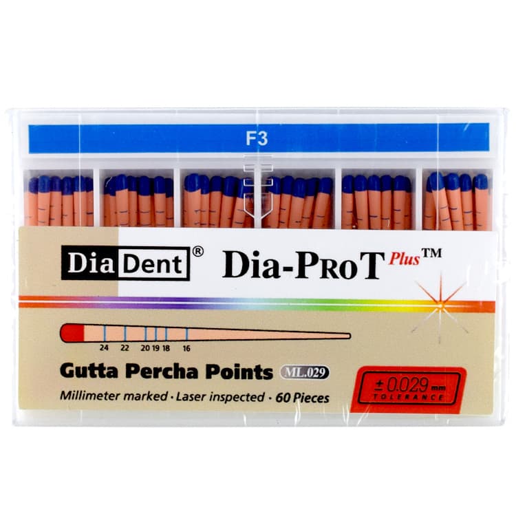 Dia-Pro T Gutta Percha Points (ProTaper) #F3 (60 pieces) – oficiali Falcon Medical produkto nuotrauka