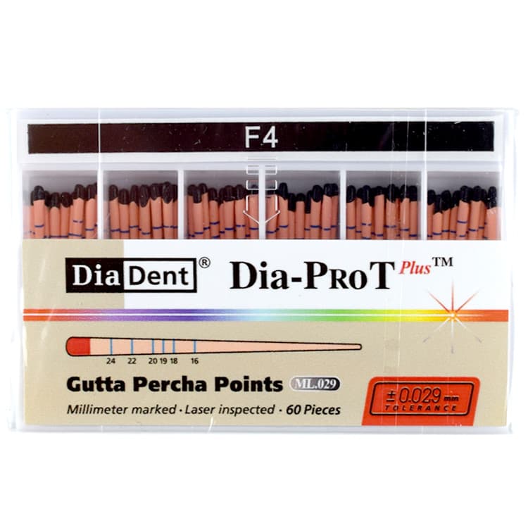 Dia-Pro T Gutta Percha Points (ProTaper) #F4 (60 pieces) – oficiali Falcon Medical produkto nuotrauka