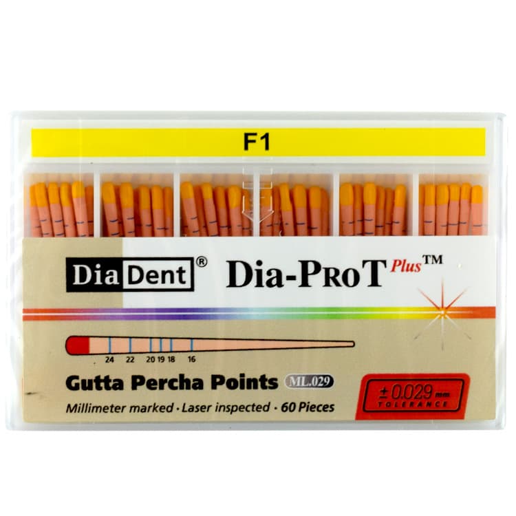 Dia-Pro T Gutta Percha Points (ProTaper) #F1 (60 pieces) – oficiali Falcon Medical produkto nuotrauka