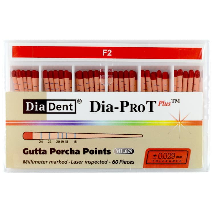 Dia-Pro T Gutta Percha Points (ProTaper) #F2 (60 pieces) – oficiali Falcon Medical produkto nuotrauka