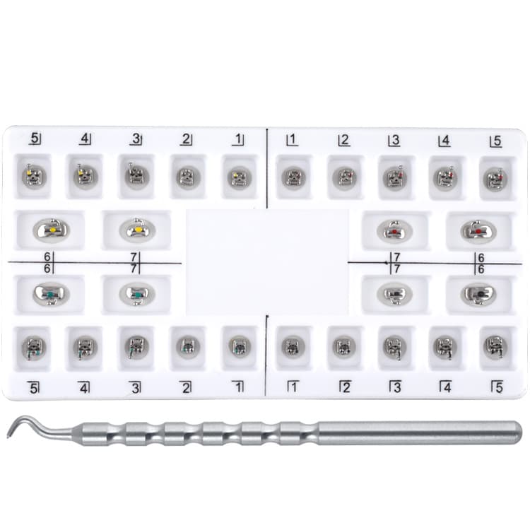 Self ligating bracket set Roth .22″ slot 7 x 7 , hook on 3,4,5 (28 pieces) – oficiali Falcon Medical produkto nuotrauka