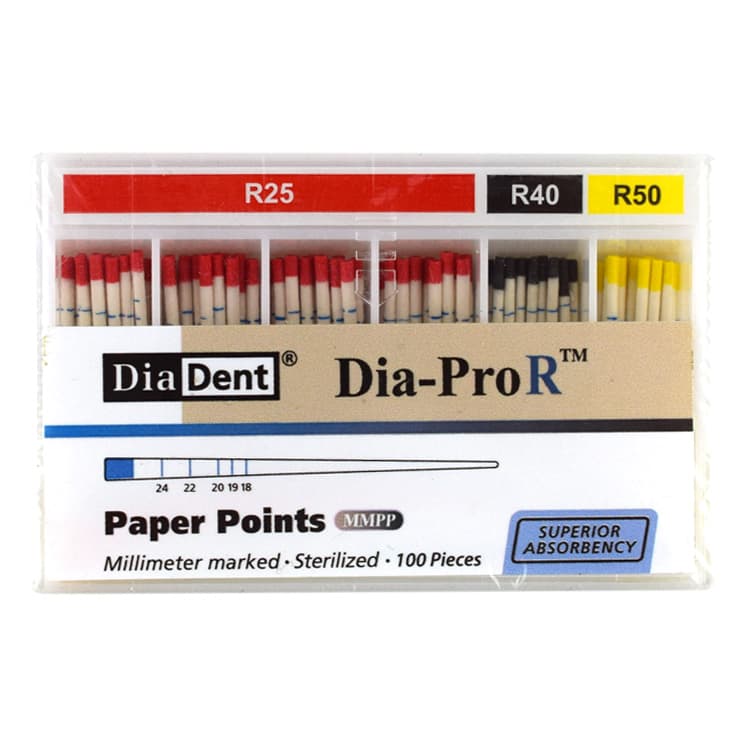 Dia-Pro R Paper Points (Reciproc) #25/40/50 (100 pieces) – oficiali Falcon Medical produkto nuotrauka