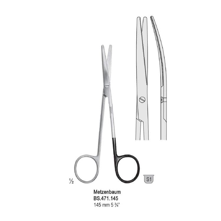 Scissors Metzenbaum curved 180mm one blade serrated – oficiali Falcon Medical produkto nuotrauka