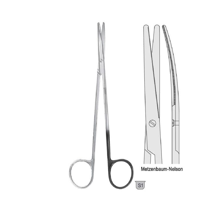 Scissors Metzenbaum-Nelson curved 230mm one blade serrated – oficiali Falcon Medical produkto nuotrauka