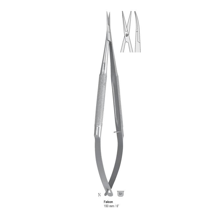 Micro scissors round handle curved 150mm – oficiali Falcon Medical produkto nuotrauka