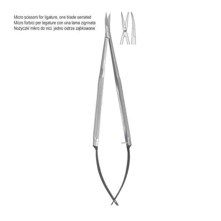 Micro scissors round handle curved serrated 180mm – oficiali Falcon Medical produkto nuotrauka